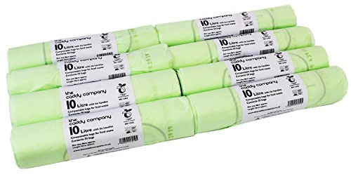 10L x 400 Tie Handle Compostable Kitchen Caddy Liners - Large Food Waste Bin Liners - EN 13432-10 Litre Tie-Handle Bags with Composting Guide