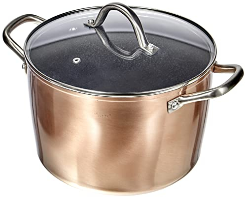 IBILI - Olla natura copper cobre con tapa de cristal, 24 cms, Antiadherente estilo piedra, Apta para induccion
