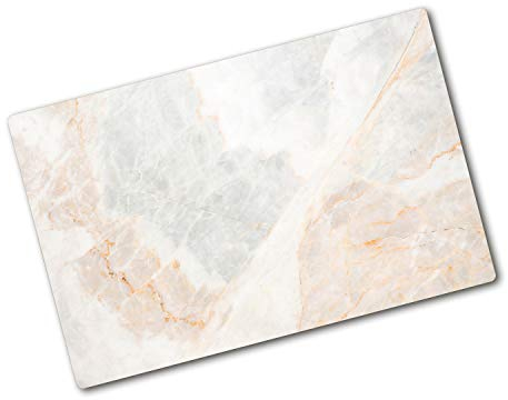 Tagliere in Vetro Temperato 80x52 cm da Cucina con Piedini Antiscivolo Durevole e Igienico Resistente al Calore con Stampe Facile da Pulire Rettangolare Antigraffio - Marmo