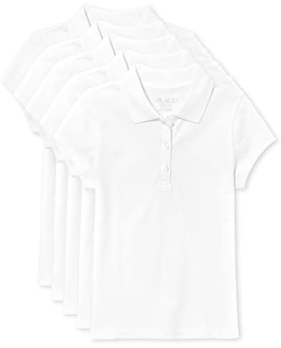The Children's Place Girl's Short Sleeve Pique Polo, White, Medium