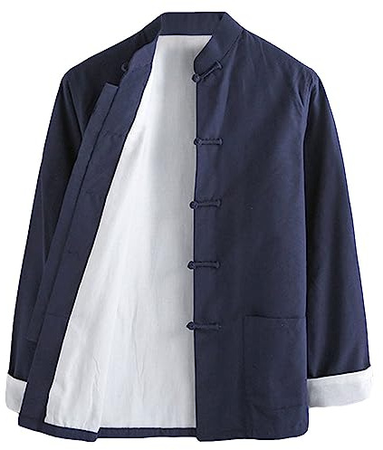 G-LIKE Men's Cotton Kung Fu Coats Tang Suit Long-sleeved Jackets (L, Blue)