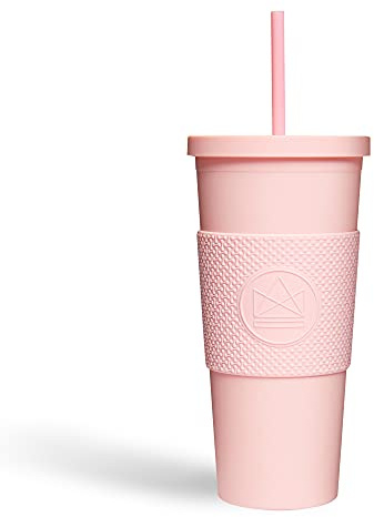 Neon Kactus Double Walled Tumbler | Insulated Travel Cup with Straw and Lid | Acrylic Travel Mug with Silicone Sleeve | for Hot & Cold Drinks | Leakproof, Reusable, Food Grade | Pink Flamingo, 22oz