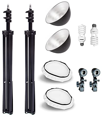 Kit d'éclairage pour photographie : 2 ampoules 45 W, 2 supports de lampe E27, 2 boîtes à lumière avec diffuseur blanc, 2 supports d'éclairage de 2 m pour studio photo et vidéo