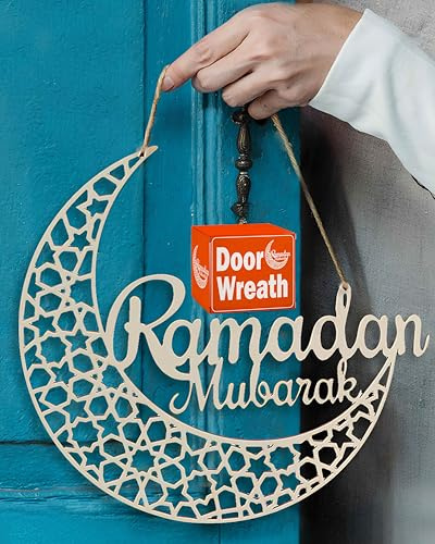 OLEEK ramadan door wreath (12in) ramadan mubarak sign - ramadan decorations for home 2026 - ramadan wreath - ramadan gifts for kids - ramadan door decoration - ramadan decor - ramadan mubarak door sign