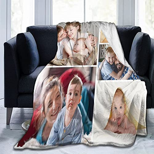 Personalisierte Decke Fotodecke Mit Eigenem Foto Name, Weich Personalisierte Foto Decke Selbst Gestalten Bedrucken Kuscheldecke Geschenk Für Freunde Familie Geburtstag Valentinstag,5 Fotos,150x200CM