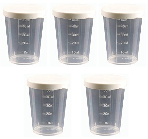 tooloflife Kunststoff Becher Messbecher, 50ml Transparent Messbecher mit Schraubdeckel für Labor, Küche Flüssigkeiten