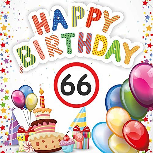 Indigos UG - Banner Geburtstag - Geburtstagsplane - Geburtstagsbanner Alter - 66 Jahre - 100x100 cm - Happy Birthday - mit Alter personalisiert - Kinder & Erwachsene - innen & außen