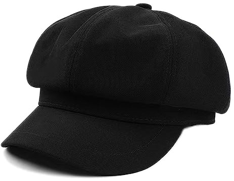 Schirmmütze Damen Ballonmütze Barett Winter Mütze Schiebermütze, Gatsby Newsboy Cap Bakerboy Hat (Schwarz)