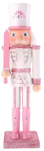 Gatuida Wooden Nutcracker Soldiers: 30cm Christmas Traditional Nutcracker Figures Ornaments for Home Fireplace Christmas Tree Party Decoration, Pink