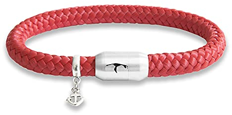 Paris Montana Das Original Sylt Gravur Segeltau Unisex Armband Mit Anker Anhänger Unisex Geflochten Handmade Hochwertiger Magnetverschluss Durchmesser 8mm (Rot, 19.00 CM)