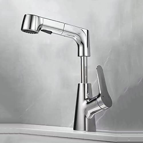 ZYCDP Rubinetto Lavabo con Doccetta Estraibile, Miscelatore Bagno 2 Funzioni, Rubinetti per Lavabo in Ottone Miscelatore Lavabo Bagno, Rubinetto per Acqua Fredda e Calda, Cromo