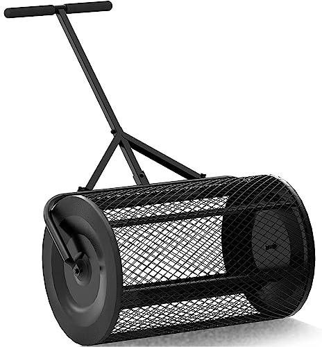 Rasenwalze Metall, Handwalze mit Griff, befüllbar mit Wasser/Sand, Schwerlasttrommel Graswalze, Trommel Rasenroller für Ebenen Rasen, Garten, Park,Black-40 * 60cm