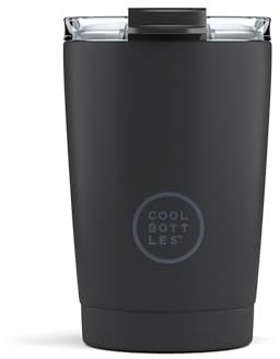 Cool Bottles - Tumbler - Thermobecher aus Edelstahl - 330 ml - Mono Black - Thermoskanne für Kaffee - Luftdichter Deckel - Kalte Getränke 10 Stunden und heiße Getränke 5 Stunden - Fleckabweisend