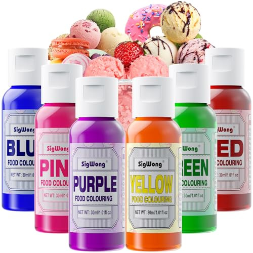 Food Colouring Set - 6x30ml Food Grade Liquid Food Colouring, Edible Icing Colours for Dessert Decoration, Cake Decorating, Baking, Easter Eggs, Holiday Biscuits - Vegan