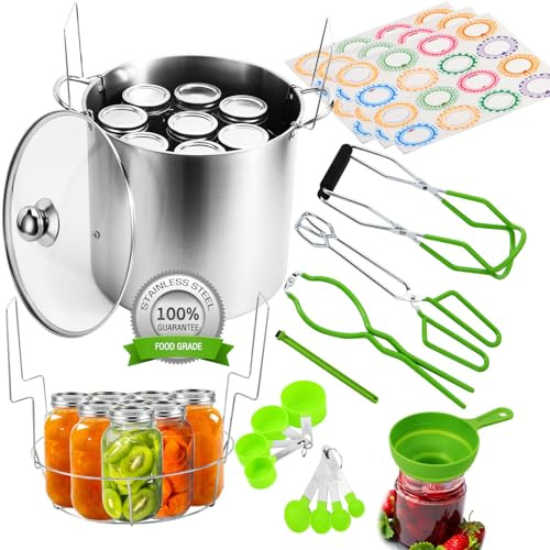 VOKFLYA Complete Canning Kit, 20 Quart Stainless Steel Canning Pot, Green, Rectangular, Water Bath Canner, Starter Kit with Rack, Tongs, Jar Lifter, Funnel, Labels