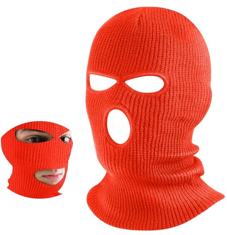 BBTO Gestrickte Sturmhaube mit 3 Löchern Volle Gesichtsabdeckung Winter Vollgesicht Sturmmaske (Orange)