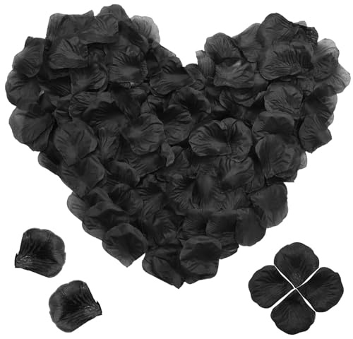 HXMJIED 1000 Stück Schwarze Rosenblätter, Künstliche Rosenblüten, Emulation Rosenblüten, Künstliche Seidenrosenblätter für Schlafzimmer, Gefälschte Rosenblüten, für Hochzeit, Jahrestag, Valentinstag
