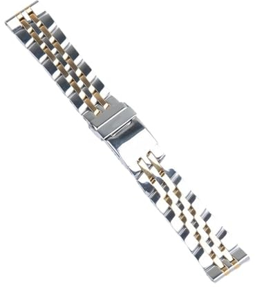 YEAHSO 20 22 24 mm Edelstahl-Armband, kompatibel mit Breitling-Uhrenarmband, Herrenarmband, Druckknopf, versteckter Verschluss, Logo auf (Color : Middle Gold, Size : 20MM_with Logo)