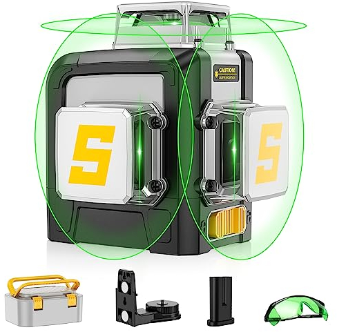 Kreuzlinienlaser 45M, SAVSEC 3X360 Grün Laser Wasserwaage bis zu 22, Linienlaser Selbstnivellierend mit Wiederaufladbarer Li-Akku, Laser nivelliergerät für Innenbereich Baustelle
