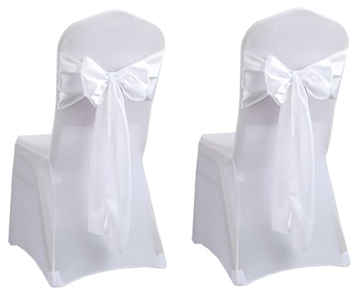 JOYOLA 2 Stück Stuhlhussen Weiss, Weiß Universell Stuhlbezüge Abnehmbarer Waschbarer Hochzeit Stuhlbezug Stretch Stuhlhussen Stuhlhussen mit 2 Weiß Schleifen für Hochzeit, Bankett und Party