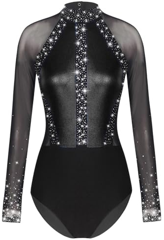 CHICTRY Women's Metallic Gymnastic Leotard Bodysuit Tops Prom Party Dance Costume Dancewear Black M