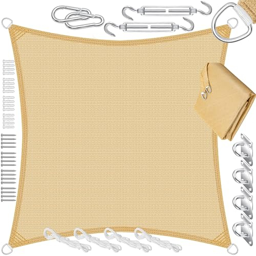 KESSER® Tenda a vela, parasole, paravento | Tessuto HDPE | idrorepellente e antivento, robusto e stabile per ombreggiare il giardino, balcone o il terrazzo, Crema, 4x4m
