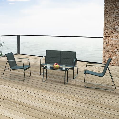 casa.pro Gartenmöbel-Set Anzi 4-TLG. Outdoor Sitzgruppe Schwarz Balkonmöbel Set aus 1 Tisch, 1 Bank, 2 Stühle Terrasse Loungemöbelset wetterfest
