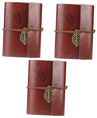 NUOBESTY 3piezas Cuaderno Retro De Páginas Sueltas Cubierta De Pu De y Diseño De Rojo