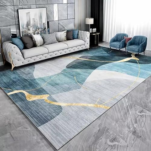 Teppich küchendeko,Rutschfestes und langlebiges grau-schwarz-blau-gelbes Tintendesign,Floor Rug Teppich Boden,180x280cm