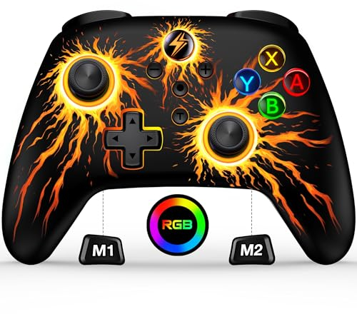 Switch Controller Wireless Controller Switch con RGB Joystick/Programmabile e SYNC Tasti/1000mAh Controller Switch per Switch/Lite/OLED Compatibile con Android/iOS/PC (Fiamme)