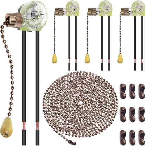 Xiatiaosann 4pcs Pull Switch, Lamp Switch with 4M Pull Chain Cord for Table Light Floor Lamp Bedside Lamp Wall Light Fan, Replacement Two-Wire 2 Pin SPST On-Off Ceiling Fan Light Vintage Switch