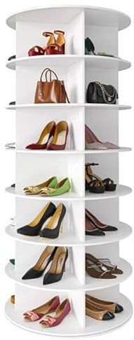 Scarpiera girevole a 360°, espositore scaffale angolare a 7 ripiani, grande capacità, bianco, 4 scomparti, libreria per 28 paia di scarpe, scarpe, borse, libri, organizer (bianco)