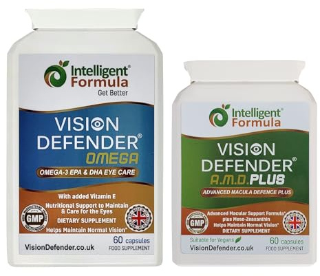 Vision Defender & Omega Compléments Alimentaires pour les Yeux Bundle - AREDS2 avec Lutéine Zéaxanthine Méso-Zéaxanthine - Oméga-3 Huile de Poisson (EPA, DHA) - 120 Capsules - Fabriqué au UK