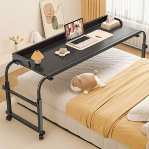 Verstellbarer Betttisch, Tabletttische, Verstellbarer Tisch mit Rollen, Laptoptisch fürs Bett, höhenverstellbarer Betttisch mit Rollen, höhenverstellbarer Betttisch mit Rollen (Farbe: Schwar