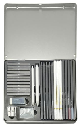 PaulStore Artist Drawing Set Tin Sketching Box Pencils Pastels Charcoal Graphite Sticks