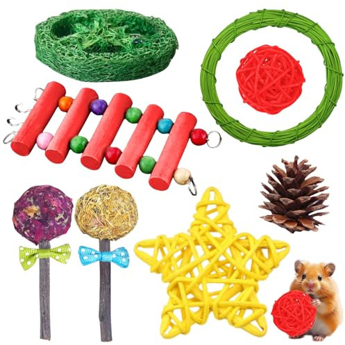 Qunkun 9 Stück Kaninchen Zubehoer, Kaubälle, Kleintiere Kauspielzeug, Hasen Kauspielzeug, Hamster Spielzeug, Kaninchen Spiel zeugs Beschäftigung, Rabbit Spielzeug für Draußen Kleintiere