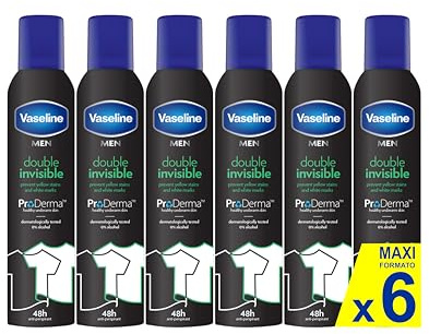 Vaseline Double Invisible (Uomo) Pro-derma Spray Antitraspirante 250 Ml | Protezione dal sudore 48h e Freschezza di lunga durata PACCO DA 6