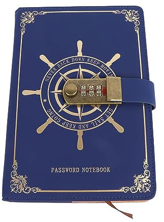 Aramox Lock Journal Diary Combination Lock, PU Leather Vintage Notebook A5 Size, Blue, for Writing, Personal Planner