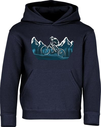 Baddery Fahrrad Pullover Kinder : Mountain Ride - Sport Hoodie für Jungen und Mädchen - Outdoor Pulli Mountainbike (Navy 152)