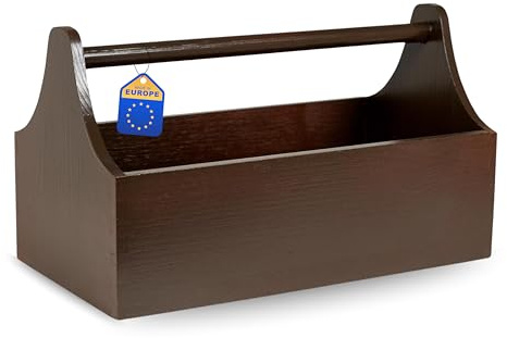 Pinus Werkzeugkiste mit Griff 34x18x20,5 cm Werkzeugkasten Braun | Kiefernholz, offene Fächer, für Werkzeug DIY Werkstatt, Tragegriff, kompakt, Ordnung Zubehör Transport