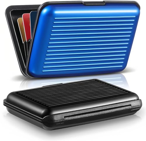 PYEUIFT 2 Piezas Portatarjetas, Tarjetero RFID de Aluminio con ProteccióN Inteligente, Tarjetero para Tarjetas de CréDito, Tarjetero con ProteccióN RFID, Tarjetas de CréDito(Azul/Negro)