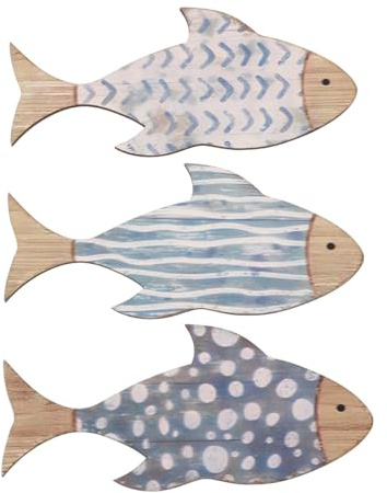 MAGICLULU Nautical Wall Decor, 3PCS Skyblue Wooden Fish Decor for Kids | Rustic Beach Fish Wall Art for Nautical Nursery, Artistic Fishes School Wall Decor, for Bathroom Decor