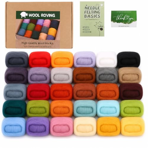MUXHEL 30 Farben Filzwolle, 30 Farben je 10 Gramm, Filz Starterset, Farben Nadelfilz, Filzwolle Trockenfilzen, insgesamt 300 g, für Nassfilzen und Trockenfilzen DIY Handwerk