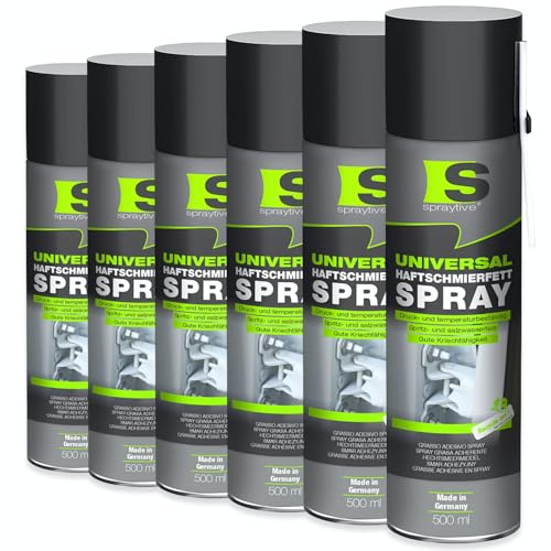 Spraytive 6 x 500 ml spray lubrificante universale – grasso lubrificante & olio rampicante per auto, giunti, cuscinetti e cerniere: grasso spray ad alta viscosità, grasso per corda e grasso per