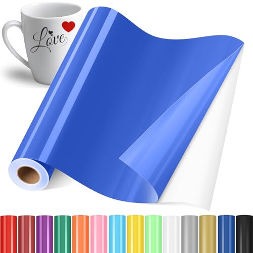 YAFLC Vinile Adesivo Permanente Blu, 30.5x400cm Vinile Permanente, Pellicola Adesiva Usato per Tazze, Ceramica, Vetro, Regali Fai Da Te