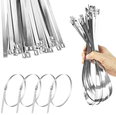 Aramanara 30 Pcs 10 x 600 mm Stainless Steel Cable Ties, Heavy Duty Self-Locking Metal Zip Ties, Long Metal Cable Ties for Industrial Strapping Pipes Outdoor UV Resistant(Silver)