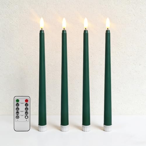 Ni-JASW Grüne flammenlose Spitzkerzen mit Fernbedienung, flackernde Batterie, LED-Kerzenleuchter, Frühling, Heimdekoration, 4 Stück