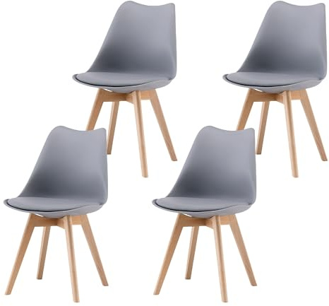 Garvishk Garvis Esszimmerstühle 2er Set mit Massivholz Beinen Sitzpolster aus Kunstleder Gepolsterter Stuhl Küchenstuhl Holz für Schlafzimmer, Wohnzimmer (Grau)