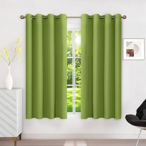 Runyéla Verdunklungsvorhänge mit Ösen Gardinen 2er Set, Thermovorhang Hitzeschutz H 160 x B 140, Vorhänge Blickdicht Kurz Grün, Ösenvorhang für Schlafzimmer Wohnzimmer Blackout Curtain