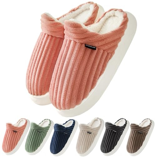 Donpapa Chaussons Femme Homme Pantoufles Hiver Chaud Mousses Pelucheuses Confortables Antidérapantes à Mémoire Intérieur/extérieur Rose clair 270
